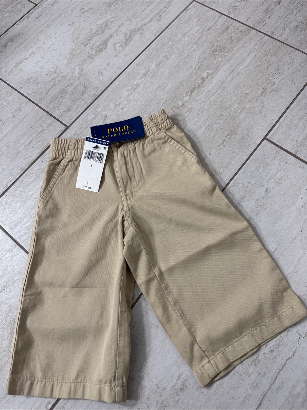 Polo by Ralph Lauren Kids Tan Elastic-Waist Chino wide cargo pant 2T..nwt